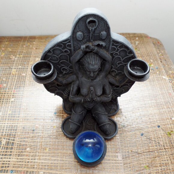 Kali The Black Goddess Bound And Kneeling Gothic Candle Holder - Picture 13 of 14